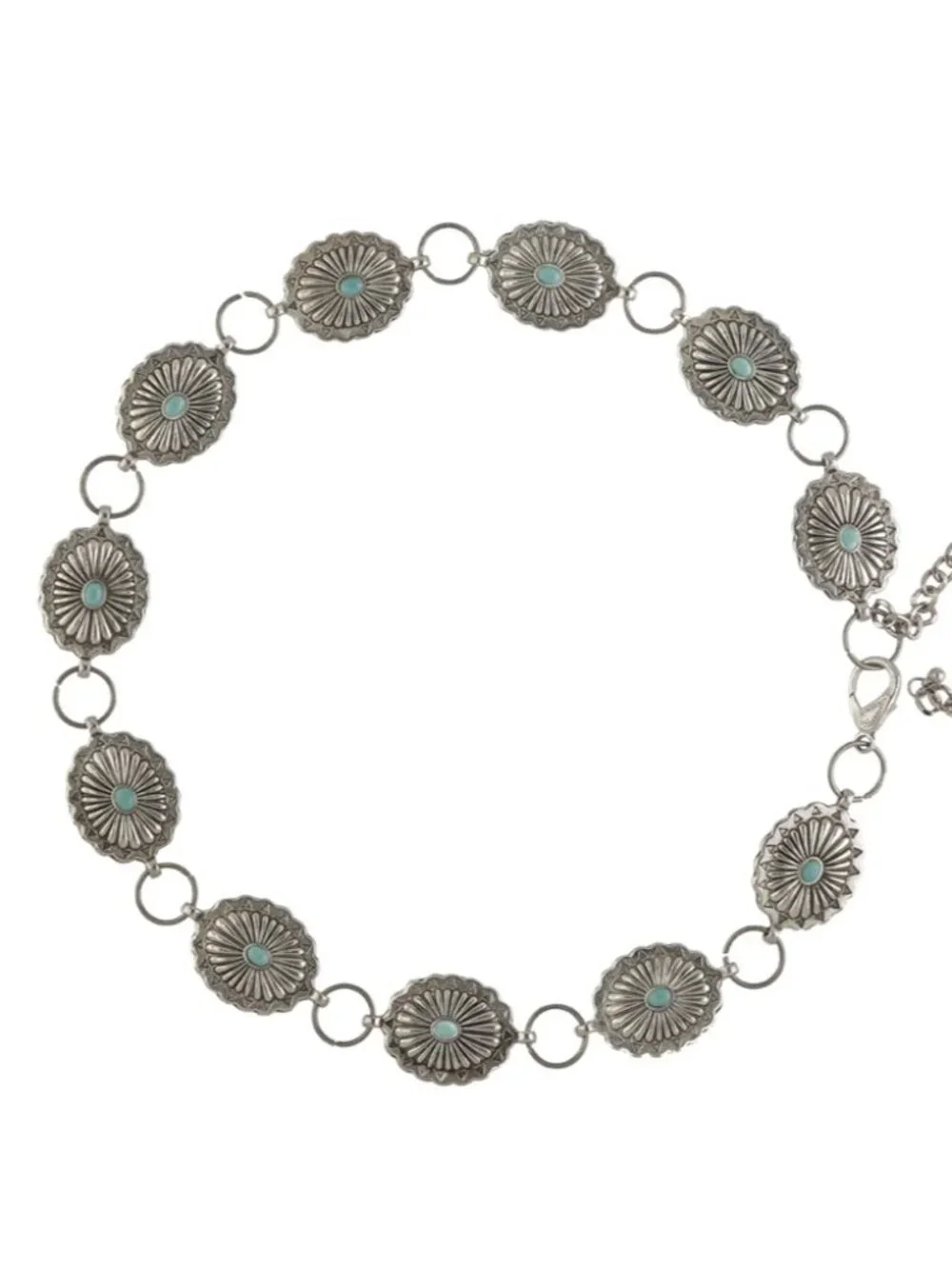 Myra Bag Concho Belt Metal Links Silver Tone Turquoise - NWT